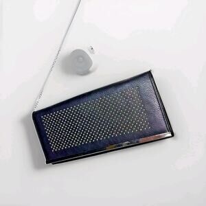 Vintage Rebecca Rifka Black Clutch 13in Metro Studded Crossbody Purse Y2k